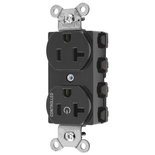 Hubbell Wiring Device-Kellems Straight Blade Devices, Receptacles, Duplex, SNAPConnect, Split Circuit, Half Controlled, 20A 125V, 2-Pole 3-Wire Grounding, 5-20R, Nylon, Black SNAP5362C1BK